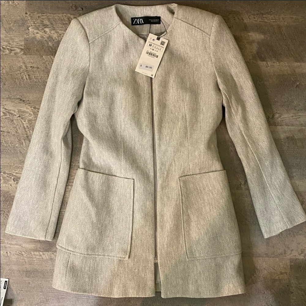 ✨4X HP✨ NWT Zara herringbone gray frock coat - Picture 2 of 4